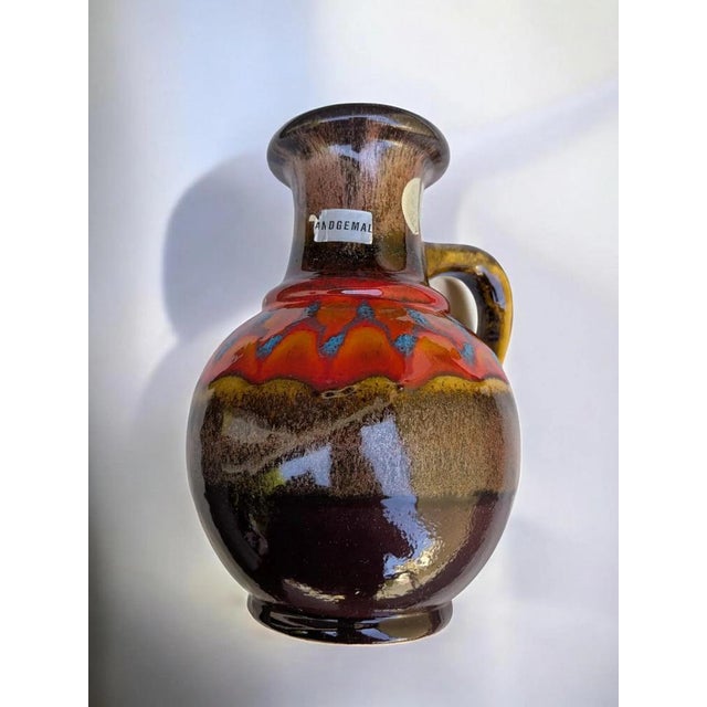 Mid-Century Model No. 334-19 Pitcher in Hand-Painted, Brown Ceramic with Red and Blue Glaze, West German, 1960s, in...