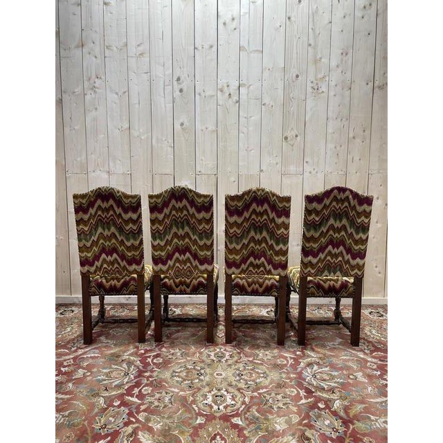 Louis XIII Chairs in Turned Wood and Velvet, Set of 4 For Sale - Image 3 of 10