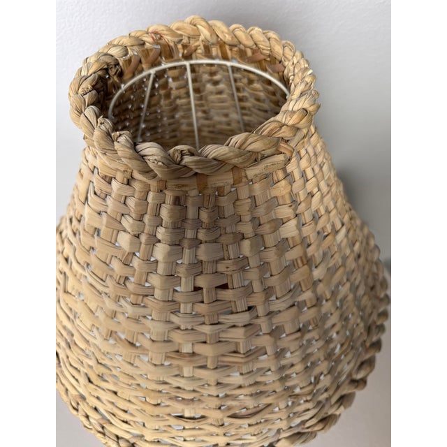 1960s Mid-Century Modern Ceramic Table Lamp with Wicker Cap, 1960s For Sale - Image 5 of 7