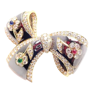 Rare Van Cleef & Arpels 18k Gold Diamond Ruby Emerald Sapphire Flower Pin Brooch