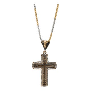 Pave Diamond Gold Cross Chain Sterling Silver Necklace For Sale