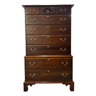 1980s Vintage Statton Solid 9-Drawer Cherry Highboy Chest/Chest | Colonial Style | Made in Usa For Sale