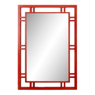 James Mont Style Red Stained Oak Framed Mirror For Sale
