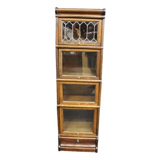 Rare Globe-Wernicke Attributed Quarter Sawn Oak Stacking Bookcase With Leaded Glass For Sale