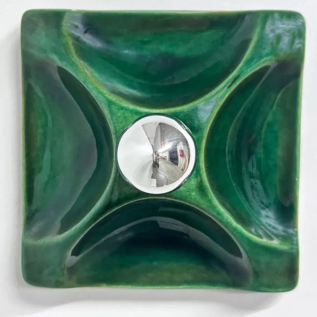 Gold German Green Square Ceramic Wall Lights, 1970, Set of 2 For Sale - Image 8 of 9