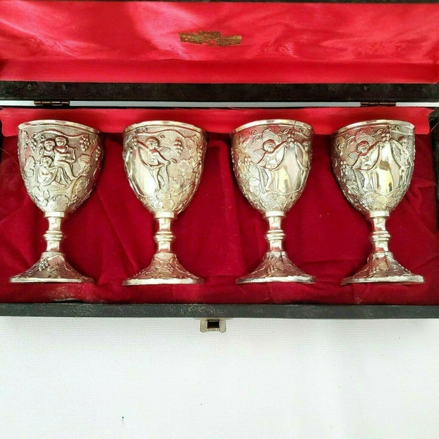 Early 20th Century Corbell & Co Silverplate Wine Cordial Goblets Grapes