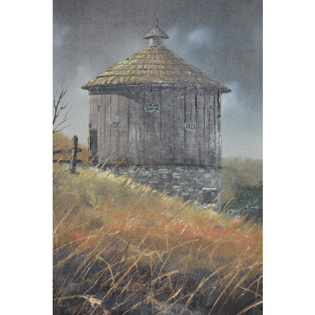 1960s Vintage Hector Salas Framed Oil on Canvas Outhouse Rural Landscape Painting For Sale - Image 11 of 13
