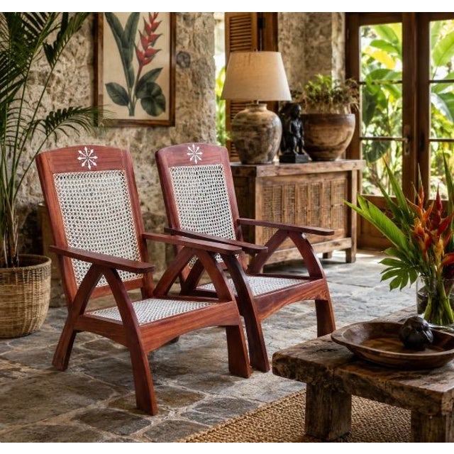 Estate Tropical Plantation/ Swedish Modern Teak Adirondack Chairs - A Pair For Sale - Image 16 of 17