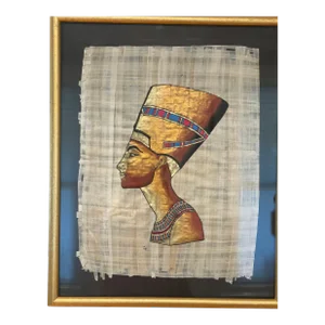 Late 20th Century Vintage Hand Painted Egyptian Papyrus Painting of Queen Nefertiti