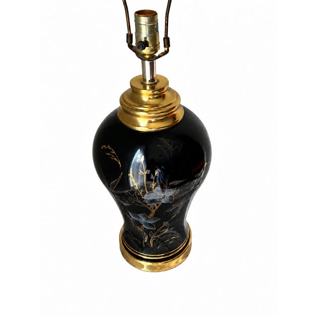 Black Vintage Black and Gold Floral Ceramic Table Lamp For Sale - Image 8 of 11