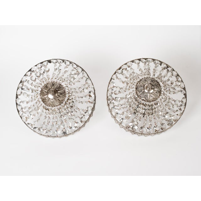 1960s 1960s Spanish French Empire Nickel Plated Brass Crystal Basket Semi Flush Mounts - A Pair For Sale - Image 5 of 8