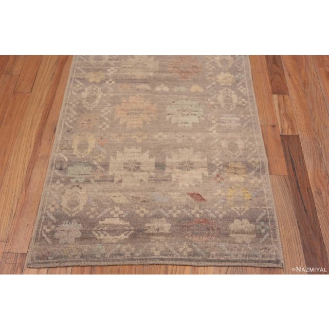Gray Tribal Geometric Grey Background Rustic Pattern Modern Hallway Runner Abrash Rug For Sale - Image 8 of 9