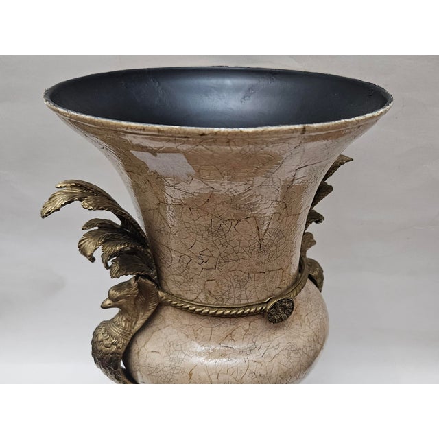 1970s 1970s Decorative Crafts Inc. Crackle Glaze With Bronze Vase For Sale - Image 5 of 18