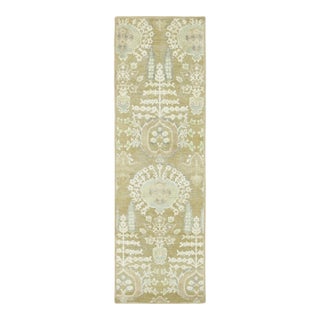 Contemporary Block Print Floral Natural Silk Runner by Rug & Kilim, India For Sale