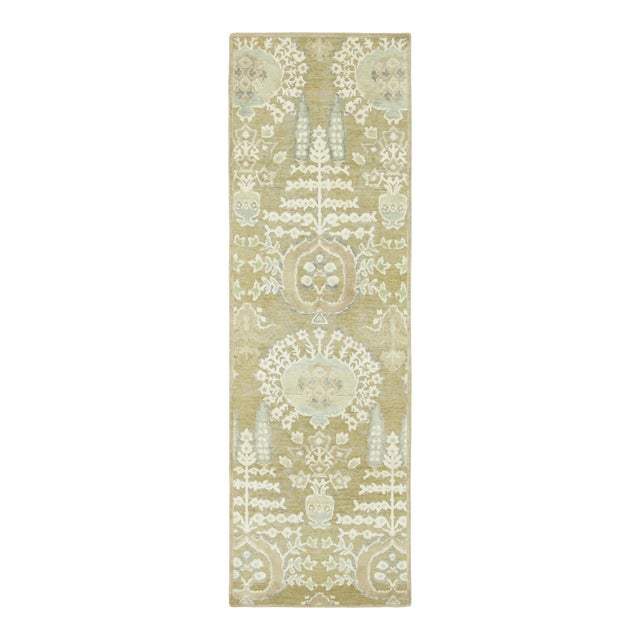 Contemporary Block Print Floral Natural Silk Runner by Rug & Kilim, India For Sale