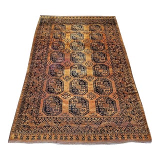 Vintage Afghan Ersari Rug, Hand-Knotted Wool, Allover Geometric Design, Camelhair & Navy, 9’ X 13’ For Sale