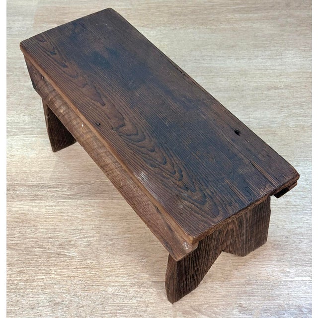 Wood Antique Primitive Farmhouse Wood Footstool Ottoman For Sale - Image 7 of 8