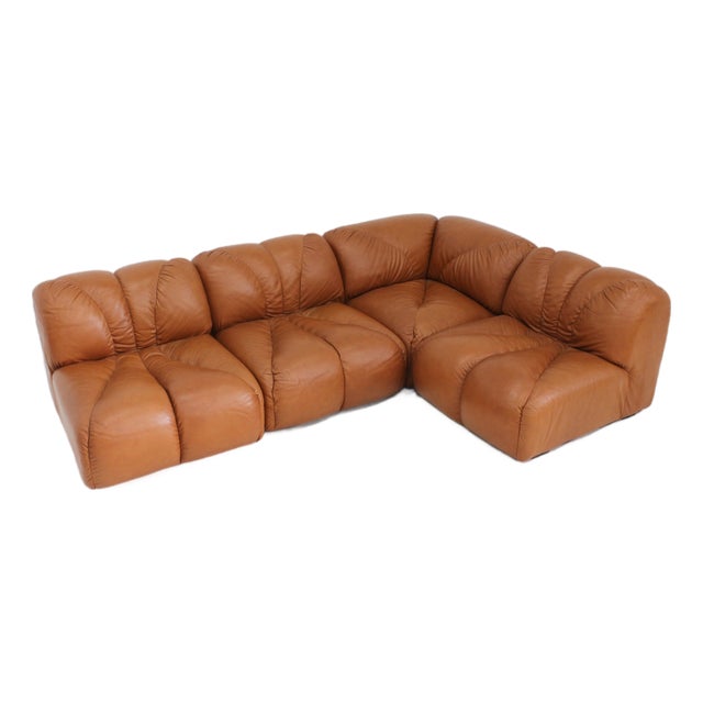 Vintage Modular Sofa in Cognac Leather, Italy, 1970s, Set of 4 For Sale