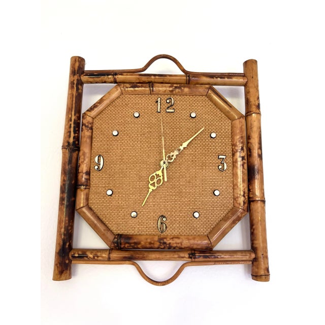 Mid 20th Century Vintage Rattan Tortoise Bamboo Wall Clock For Sale - Image 5 of 6
