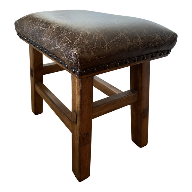 Pottery Barn Caden Leather Stool For Sale