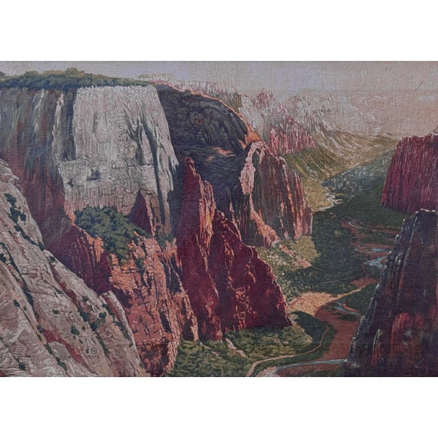 American Antique Oil Painting Observation Point Zion Park Utah by Plath For Sale - Image 3 of 8