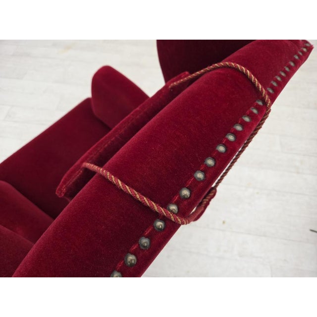 Danish Highback Wingback Armchair in Cherry-Red Velour, 1960s For Sale - Image 14 of 18