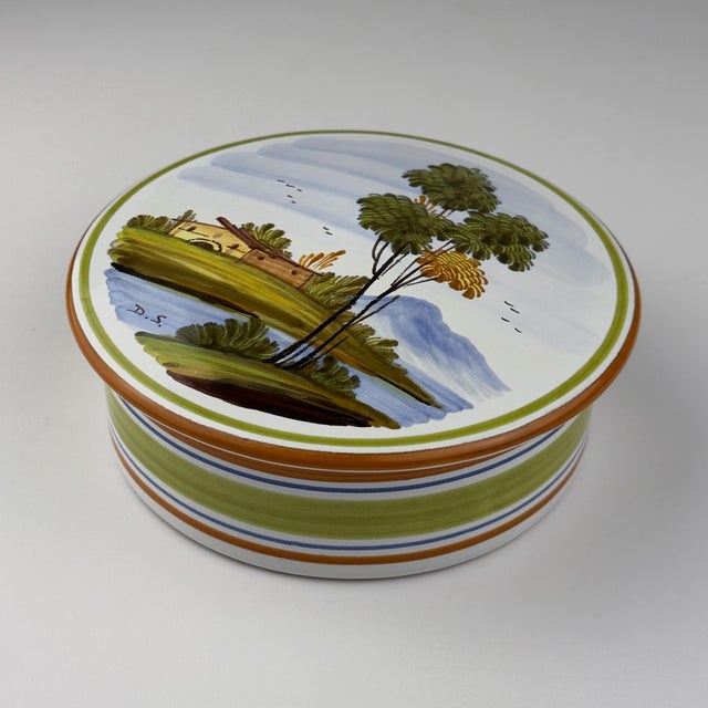 Vintage Hand Painted Round Trinket Box by Manufacture Di Stefano, Italy, 1990s For Sale - Image 12 of 16