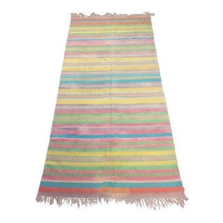 Vintage Turkish Pastel Colored Kilm Rug-3'2x6'8" For Sale