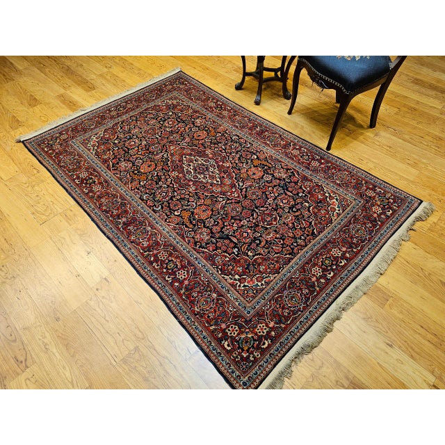 Persian Vintage Persian Kashan Area Rug, Hand-Knotted Wool, Floral Pattern, Red & Navy, 5x7 For Sale - Image 3 of 17