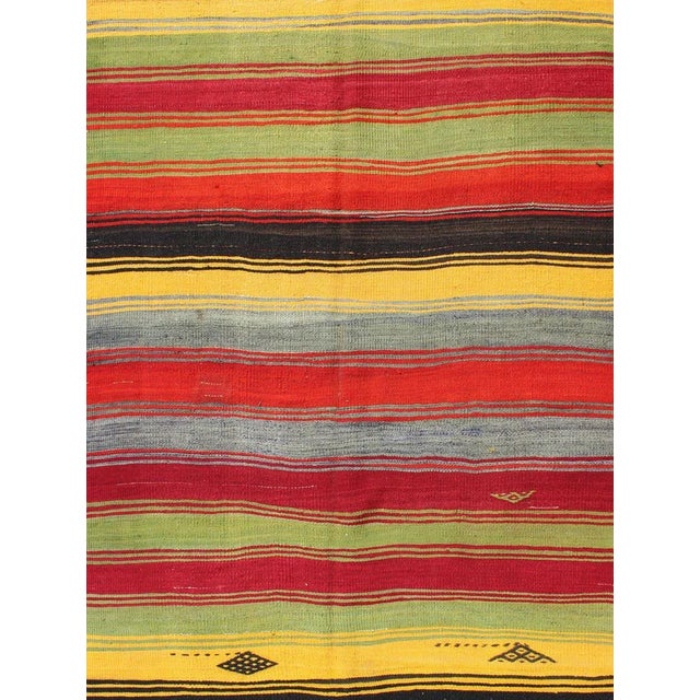 Colorful Vintage Turkish Kilim Rug With Subtle Tribal Shapes and Stripes Design For Sale - Image 4 of 13