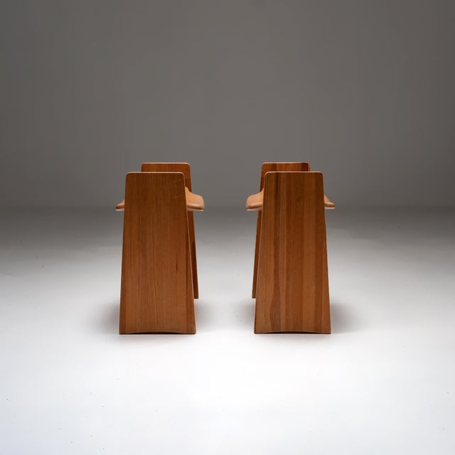 Set of Pine Jonte Stools by Gilbert Marklund for Furusnickarn Ab, 1970s, in Very Good conditions. Designed 1960 to 1969...