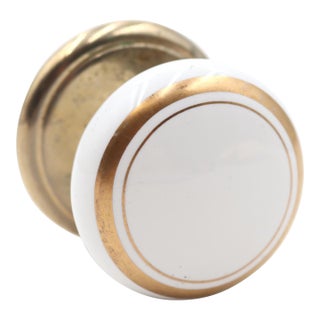 Vintage White & Gold Ceramic Brass Dummy Door Knob For Sale