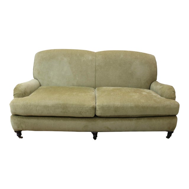 Lee Industries English Arm Olive Green Velvet Sofa For Sale
