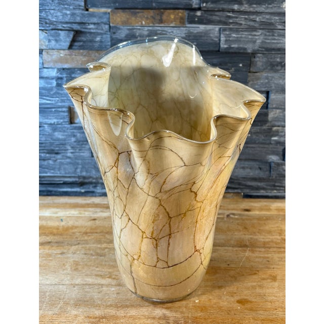 Tan Art Glass Iridescent Tan Net Like Pattern Vase For Sale - Image 8 of 12