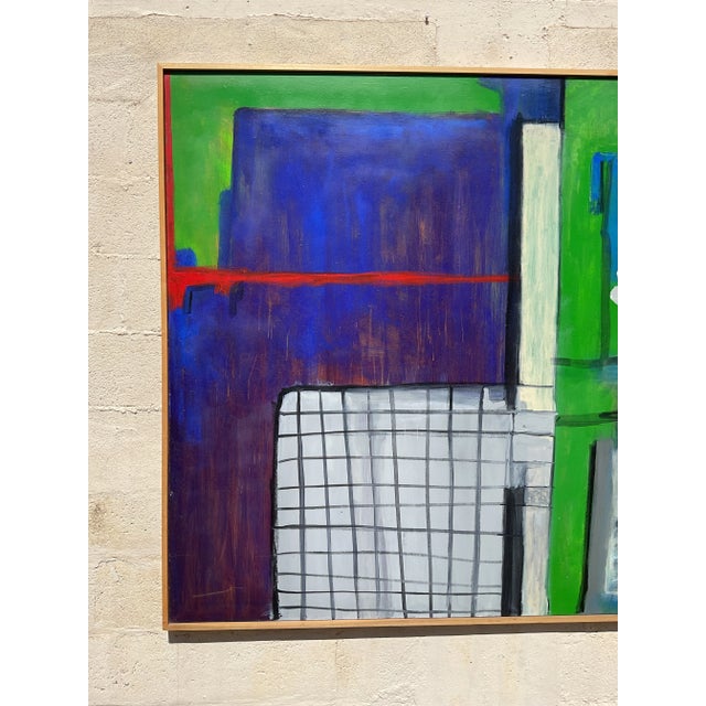 Vintage Boho Monumental Signed Abstract Geometric Original Oil on Canvas For Sale In West Palm - Image 6 of 9