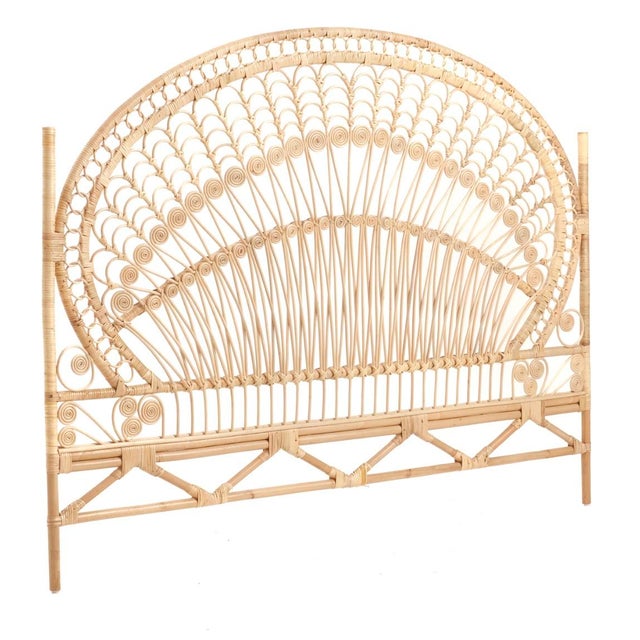 Peacock Rattan Headboard Queen Size, Natural Color Chairish