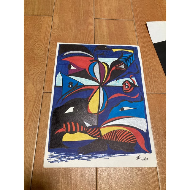 Vintage surrealist, abstract, watercolor signed, and dated October 2004 lower right. Unframed