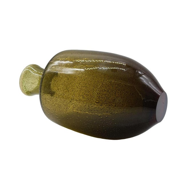 Mid-Century Modern Olive Green Pulegoso Sommerso Glass Vase by Carlo Scarpa for Venini, Italy, 1960s For Sale - Image 3 of 7