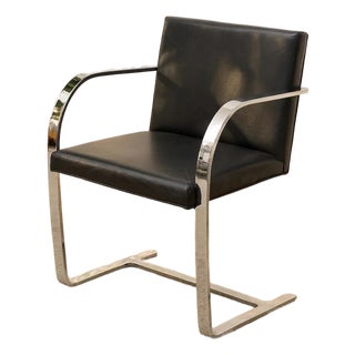 Mid 20th Century Styled After Mies Van Der Rohe Flat Bar Brno Chair in Black Leather & Chrome For Sale