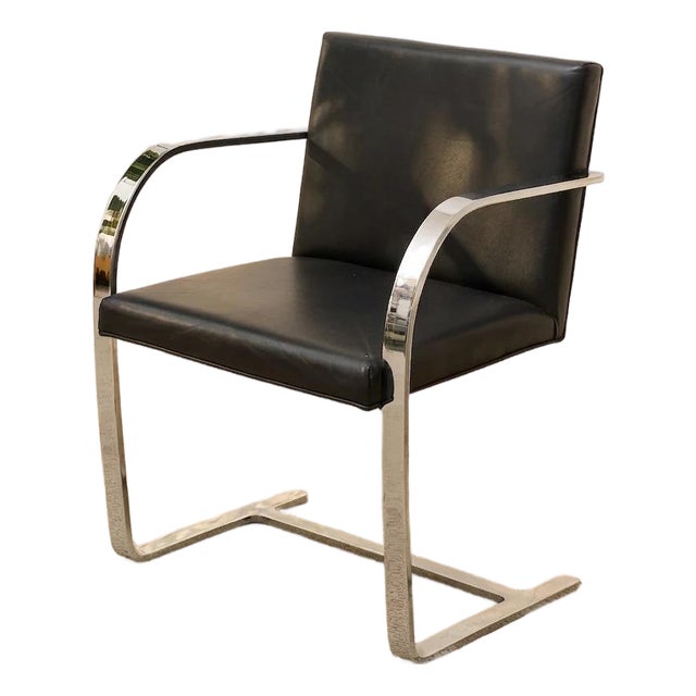 Mid 20th Century Styled After Mies Van Der Rohe Flat Bar Brno Chair in Black Leather & Chrome For Sale