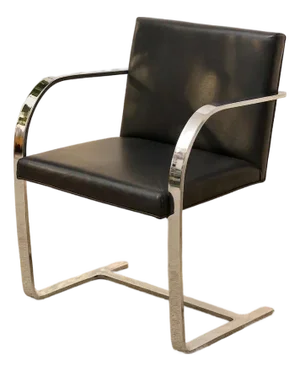 Mid 20th Century Styled After Mies Van Der Rohe Flat Bar Brno Chair in Black Leather & Chrome