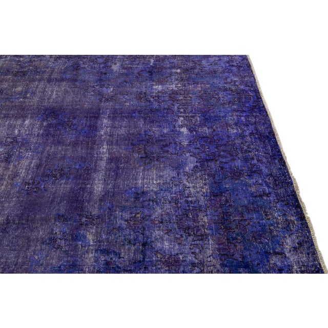 Purple Purple Vintage Overdyed Handmade Medallion Motif Oversize Wool Rug For Sale - Image 8 of 9