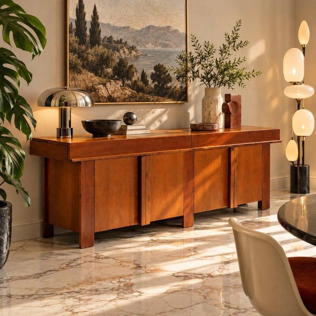 Country' sideboard by Vittorio Introini for Saporiti, an example of refined and functional design. Made of walnut veneer,...