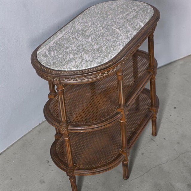 French Antique French Louis XVI Style Marble & Caned Carved Fruitwood Drinks Side Table For Sale - Image 3 of 7