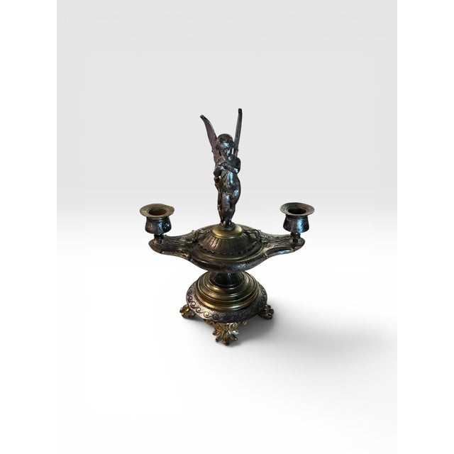 Pair of Antique Victorian Silver Plate Cherub Two-Light Candlesticks For Sale - Image 10 of 12