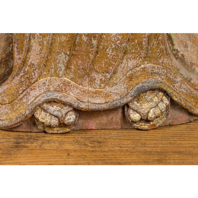 Burmese 19th Century Hand Carved, Gilded and Painted Sculpture of a Seated Woman For Sale - Image 12 of 13