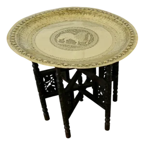 Indian Collapsable Brass Tray Top Tables, Set of 2