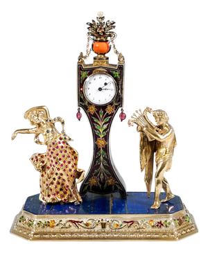 Viennese Glass and Silver Belle Epoque Splendour Clock with Enamel and Gemstones, 1880