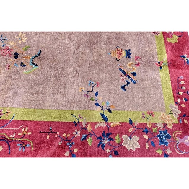 Art Deco Light Purple Antique Floral Room Size Chinese Art Deco Wool Rug 9' 2" X 11' 8" For Sale - Image 3 of 9
