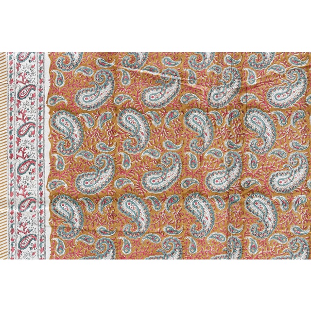 Boho Chic Teal Paisley, Hand Blockprint Cotton Coverlet For Sale - Image 3 of 6